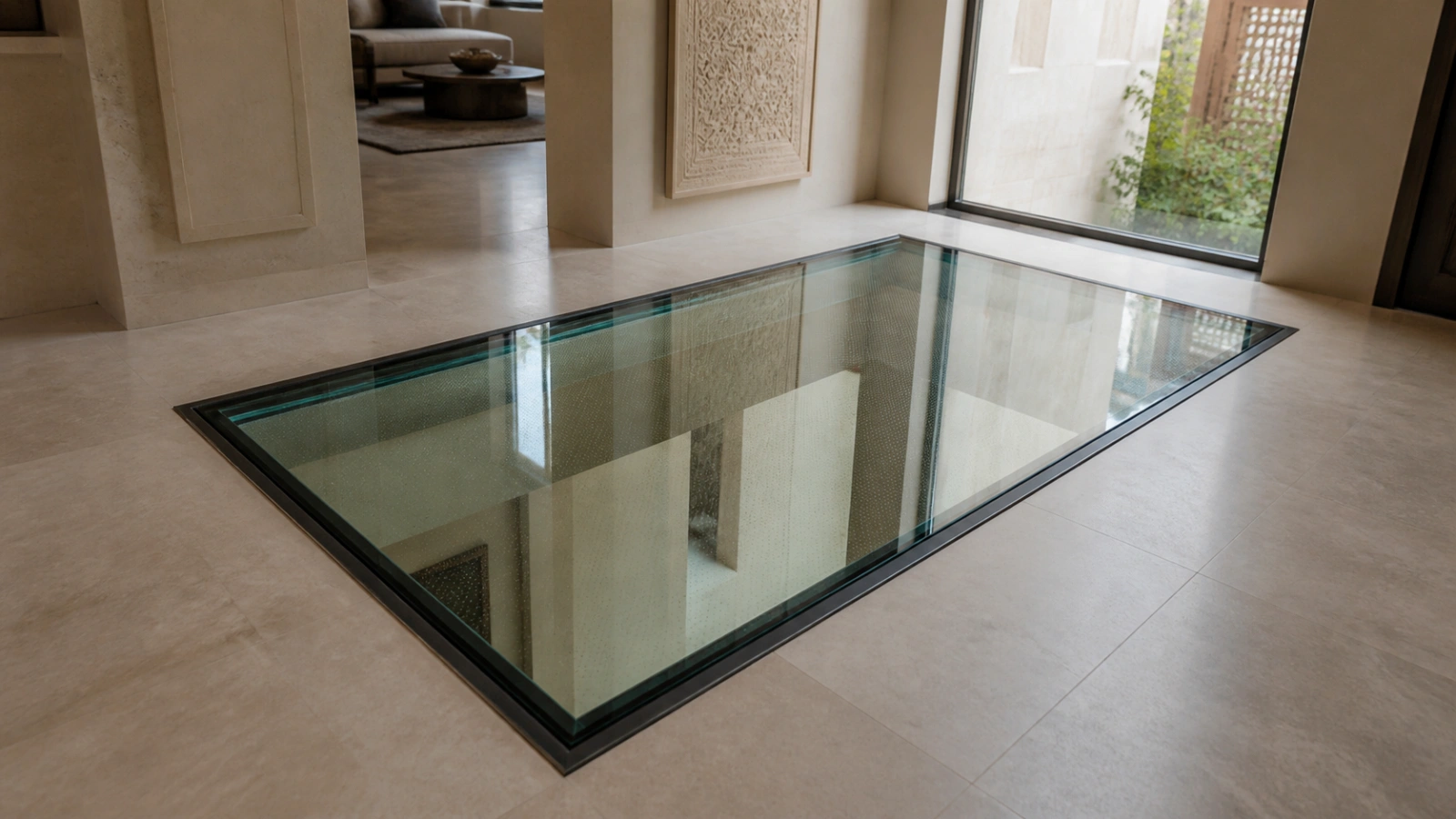 Walk-on laminated glass floor in a contemporary Dubai villa